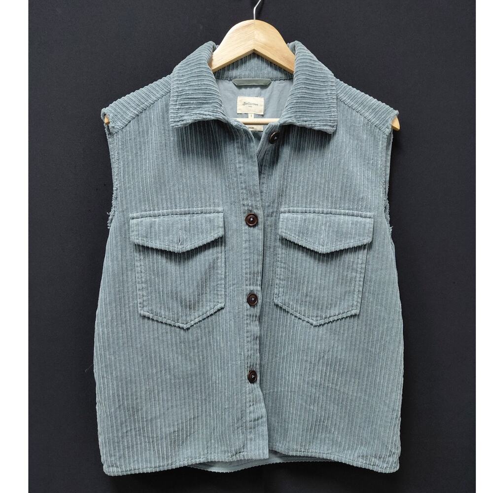 Bellerose Oversized Cotton Vest Blue Solid Corduroy Women Size 1